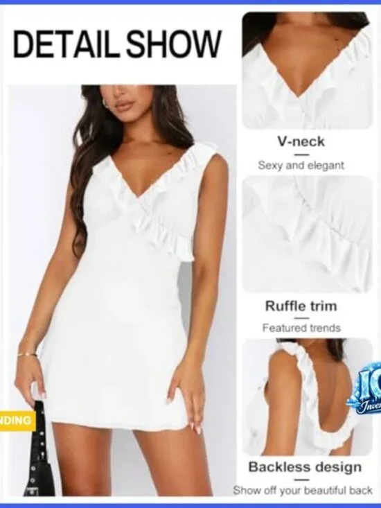 Sleeveless V-Neck Backless Ruffles Bodycon Mini Dress for Party - Picture 4 of 6